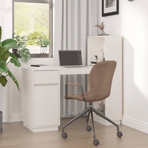 vidaXL Pisalna miza bela 110x53x117 cm trdna borovina Cene