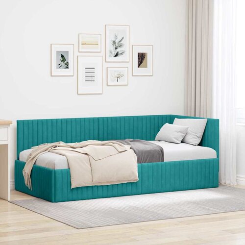 VidaXL Kutni okvir kreveta s uzglavljem Tirkizna 90 x 200 cm Bar&amp;scaron;un Slike