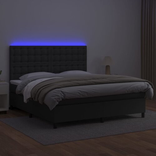  Krevet box spring s madracem LED crni 160x200cm od umjetne kože Slike