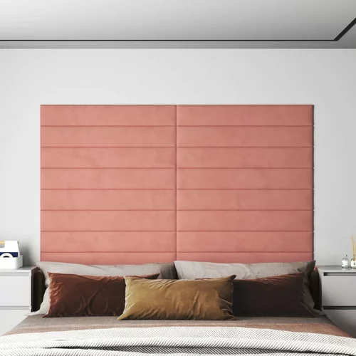 vidaXL Stenski paneli 12 kosov roza 90x15 cm žamet 1,62 m²