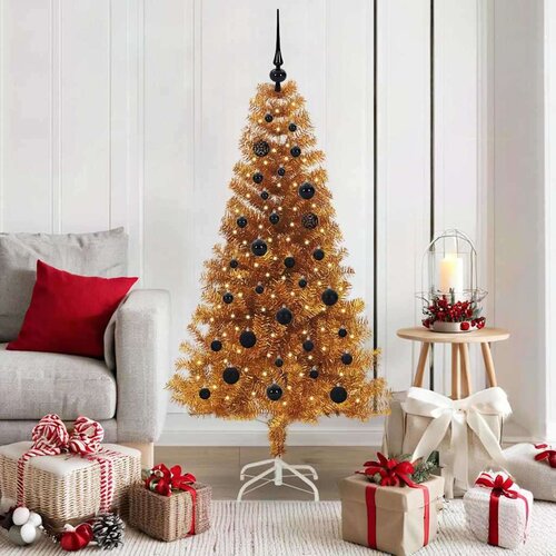 vidaXL Božićno drvce s 150 LED svjetlima s stalakom Zlatno 150 cm PET Cene