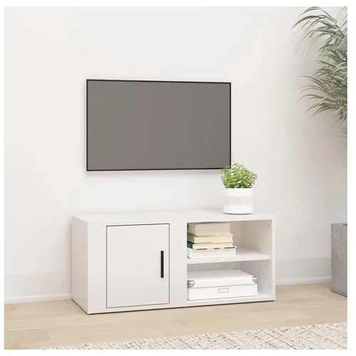  TV omarica visok sijaj bela 80x31,5x36 cm inženirski les