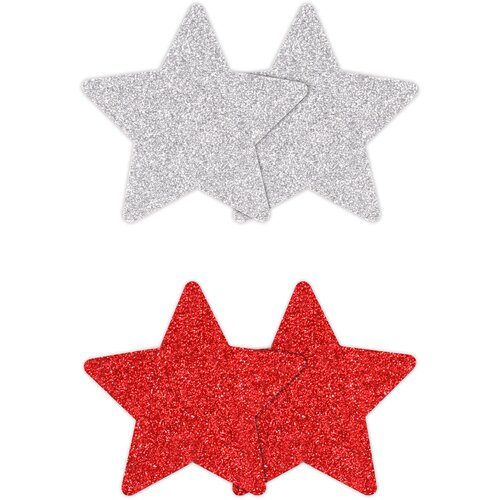 Ns Novelties Pretty Pasties Glitter Stars Red Silver 2 Pairs Slike