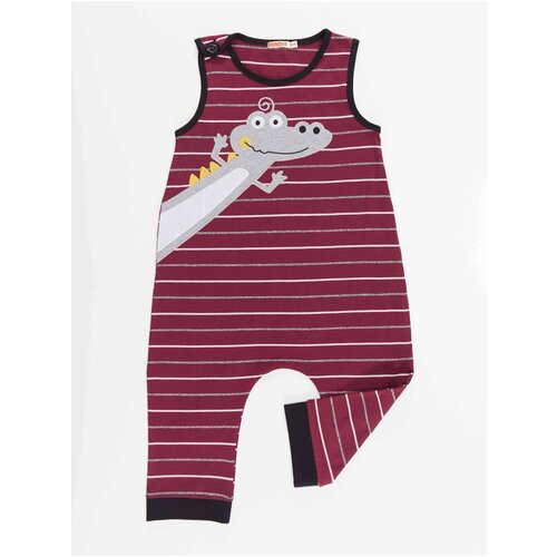 Denokids Funny Crocodile Boys Cotton Claret Red Overalls Slike