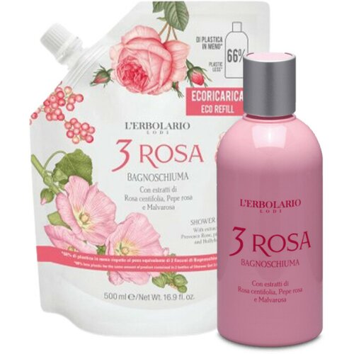 L'Erbolario lerbolario 3 rosa gel za tuširanje 250ml +eco refiller 500ml Cene