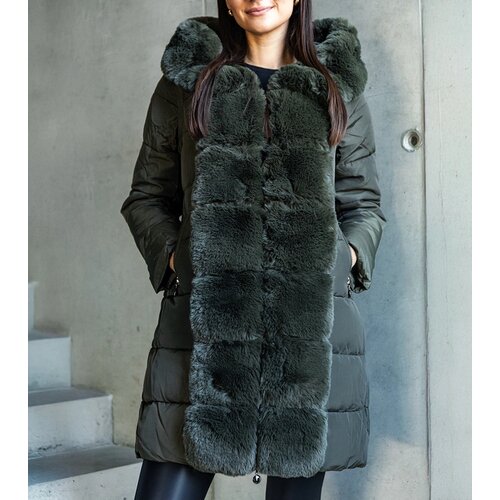 Gemre Green quilted jacket with detachable sleeves and fur Louis Cijene
