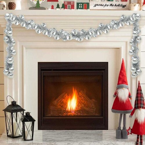 VidaXL Garland od božićnih kuglica Srebrno 186 cm Polistiren Slike