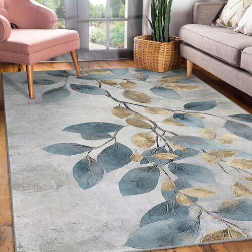 Mila Home svetlo moder/zlat pralen tekač 80x200 cm golden leaves &amp;ndash; Slike