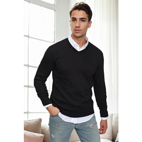 Dewberry 88341 V Neck Knitwear Mens Sweater-BLACK Slike