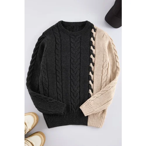 Trendyol Limited Edition Anthracite Slim Fit Crew Neck Hair Knitted Sweater