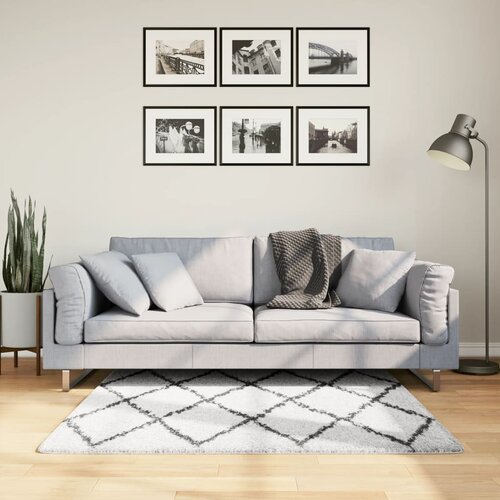 VidaXL Čupavi moderni tepih s visokim vlaknima krem-crni 120x120 cm Slike