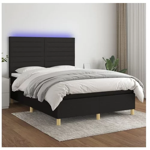 vidaXL Box spring postelja z vzmetnico LED crna 140x190 cm b