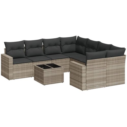  9-dijelni set vrtnih sofa od poliratana s jastucima svjetlosivi Slike