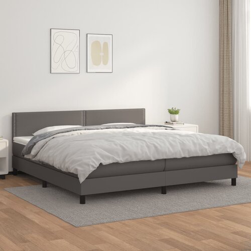 VidaXL Box spring postelja z vzmetnico siva 200x200 cm umetno usnje Slike