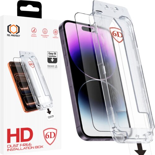 Tel Protect Dust-Free Easy Fit Full Glue 6D kaljeno staklo za iPhone 14 crno Slike