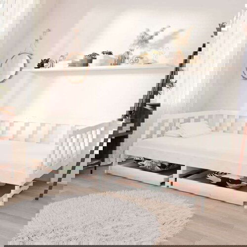  Dnevna postelja s predali 90x200 cm bela trdna borovina, (20643265) Cene