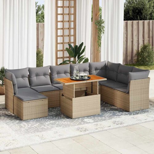 vidaXL 9-dijelni set vrtnih sofa s jastucima bež od poliratana Cijene