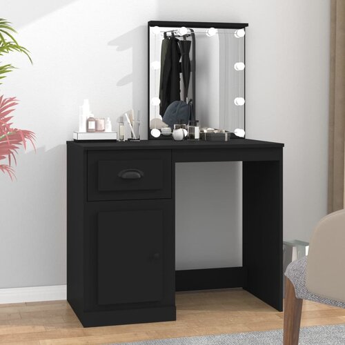 The Living Store Toaletna mizica z LED lučmi črna 90x50x132,5 cm inženirski les - Toaletna Mizica, (21663711) Cene
