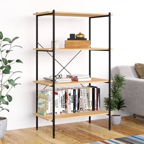 The Living Store 4-nadstropni regal s policami črn in hrast 80x40x130 cm - Regalna Enota, (21437437) Cene