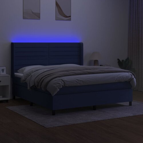  Krevet box spring s madracem LED plavi 180x200 cm od tkanine Slike