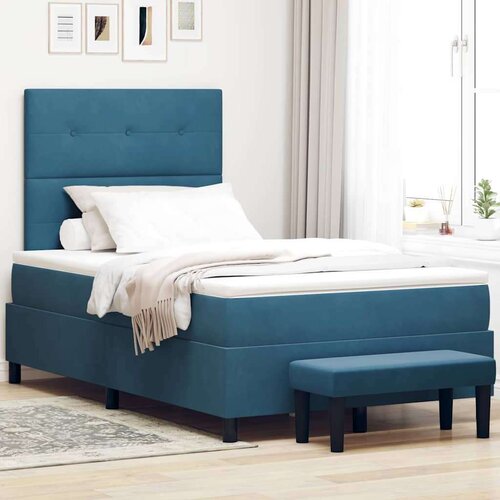 Box Postelja z vzmetnico z vzmetnico Temno modra 120 x 200 cm Žamet, (5000128660) Cene