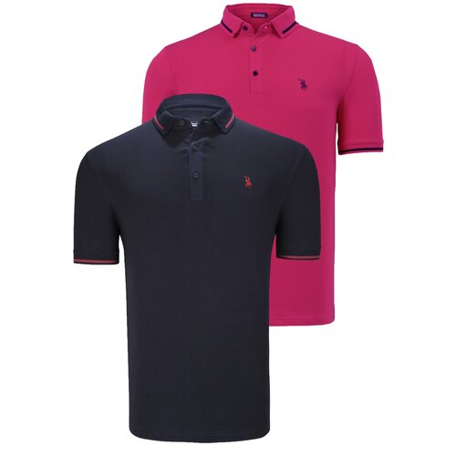 Dewberry DOUBLE SET T8586 MEN'S T-SHIRT-FUCHSIA-NAVY BLUE Cene