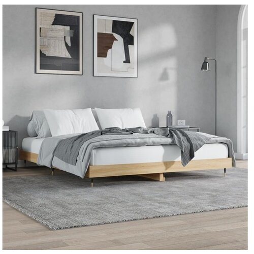 VidaXL Posteljni okvir sonoma hrast 150x200 cm inženirski le Slike