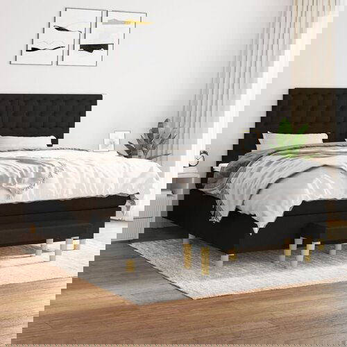 vidaXL Box spring postelja z vzmetnico črna 180x200 cm blago Cene