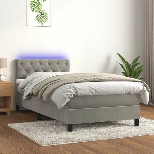  Box spring postelja z vzmetnico LED svetlo siva 80x200 cm žamet, (20930141)