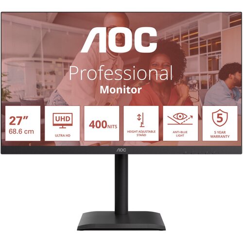 AOC Monitor 68,6 cm (27,0&amp;quot;) U27E4CV 3840x2160 IPS 4ms 2xHDMI DisplayPort USB-C 90W 4xUSB3.2 Pivot Zvočniki 3H sRGB125% AdaptiveSync, (5000129596) Slike