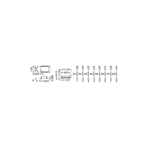 Bourns Mreža otpornika, SOIC-16, 1kΩ, 0,16W, &amp;plusmn;2%, 8 otpornika, 4816P-1-102LF povezani otpori 1 kΩ SMD SOIC-16 0.16 W 1 St. Slike