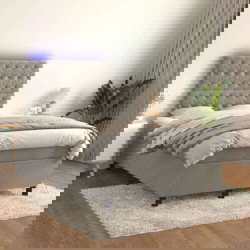  Box spring postelja z vzmetnico LED svetlo siva 120x200cm žamet, (20790289) Slike