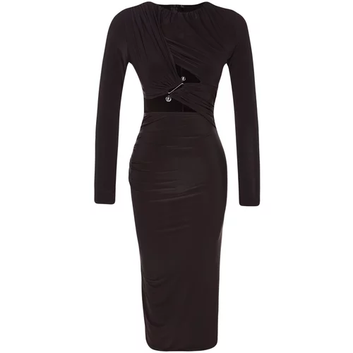 Trendyol Brown Fitted Knitted Window/Cut Out Detailed Evening Dress with Accessories