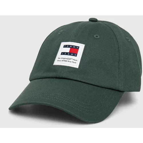 Tommy Jeans Bombažna bejzbolska kapa zelena barva