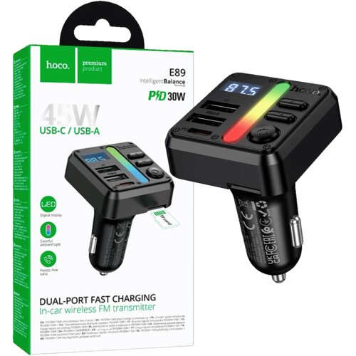 hoco. Hoco FM modulator E89, Bluetooth, 12V, 24V, 2xUSB-A, 1xUSB-C, PD, QC Cene