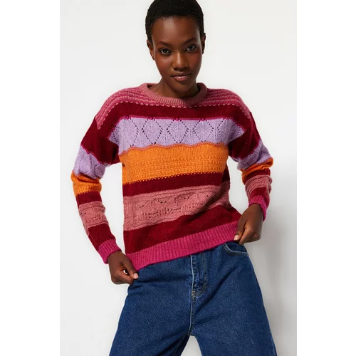 Trendyol Dried Rose Soft Textured Color Block Knitwear Sweater