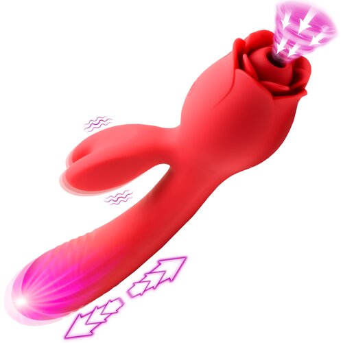 Bloomgasm Blooming Bunny Sucking &amp;amp; Thrusting Silicone Rabbit Vibrator Red Slike