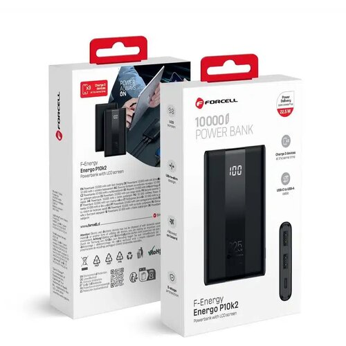 Powerbank Forcell F-Energy Energo P10K2 QC3.0 PD 3A 22.5W 10000 mAh crna Slike
