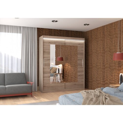 ADRK Spalna omara ROSETTE z ogledalom in LED, 180 cm - HRAST TARTUF Cene
