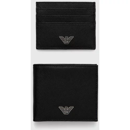 Emporio Armani Usnjena denarnica in etui za kartice moški, črna barva