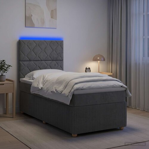  LED okvir za krevet s madracem Tamnosiva 90 x 200 cm Tkanina Cijene