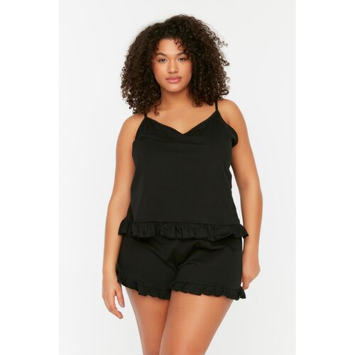 Trendyol Curve Black Strap Ruffle Detailed Knitted Pajamas Set Slike