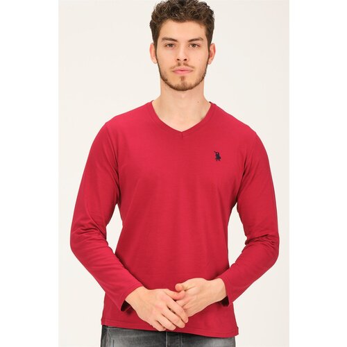 Dewberry T8587 V COLLAR MEN'S SWEATSHIRT-BURGUNDY Cene