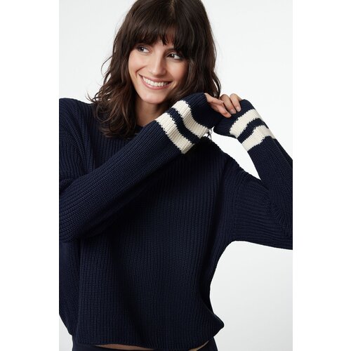 Trendyol Navy Blue Crop Striped Knitwear Sweater Cijene