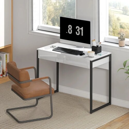  Radni stol 100 x 50 cm Računalni stol Uredski stol s 2 ladice za male sobe crni Slike