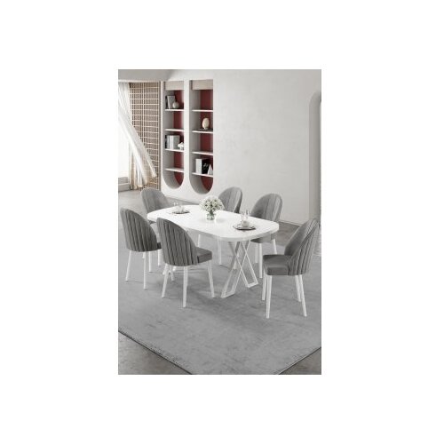 Hanah home Set trpezarijskog stola i stolica (7 delova) Kaye White Grey Cene