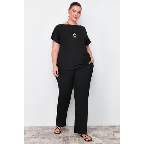 Trendyol Curve Black T-shirt-Pants Knitted Two Piece Set Slike