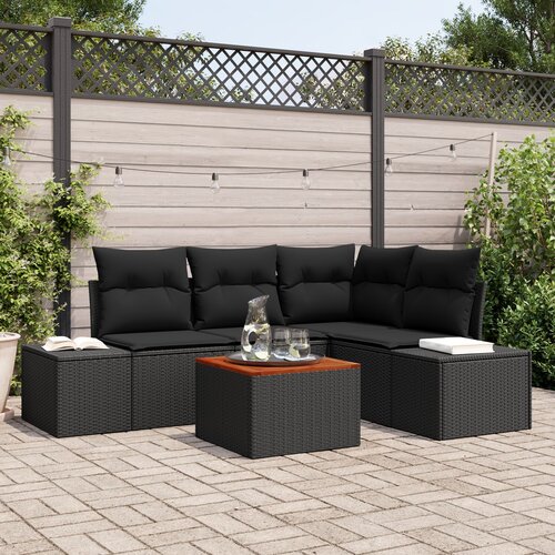 VidaXL Vrtni Sofa Set 5 Dijelova Crna Poli Ratan, Kaljeno Staklo, Čelik Slike
