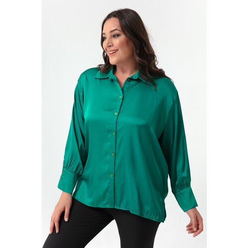 Lafaba Women's Emerald Green Plus Size Satin Shirt Slike