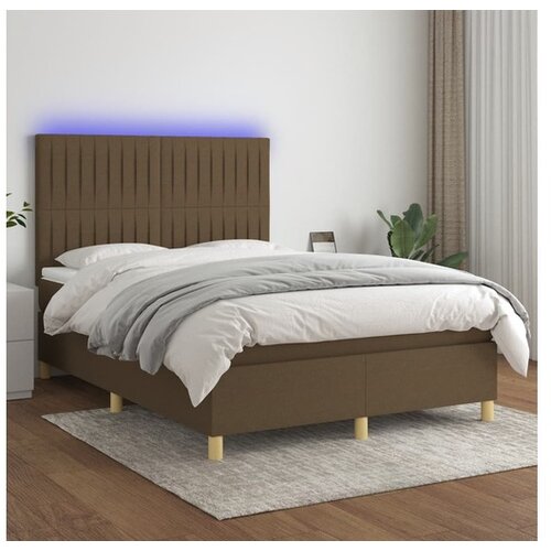 vidaXL Box spring postelja z vzmetnico LED temno rjava 140x1 Cene